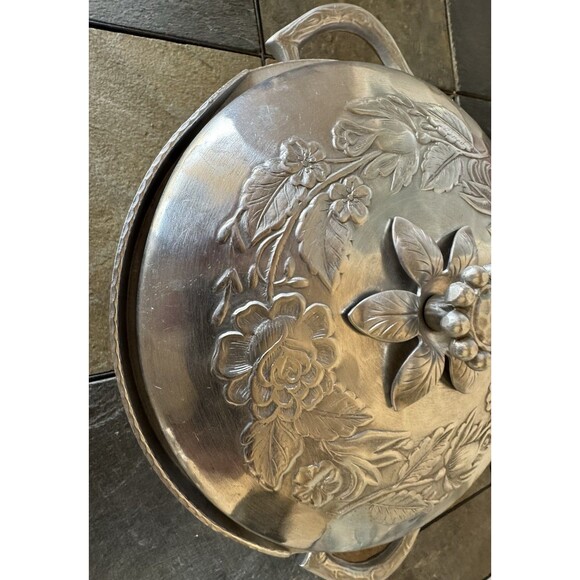 Everlast Hand Forged Aluminum Covered Serving Dish Roses Casserole Handmade - Picture 9 of 16